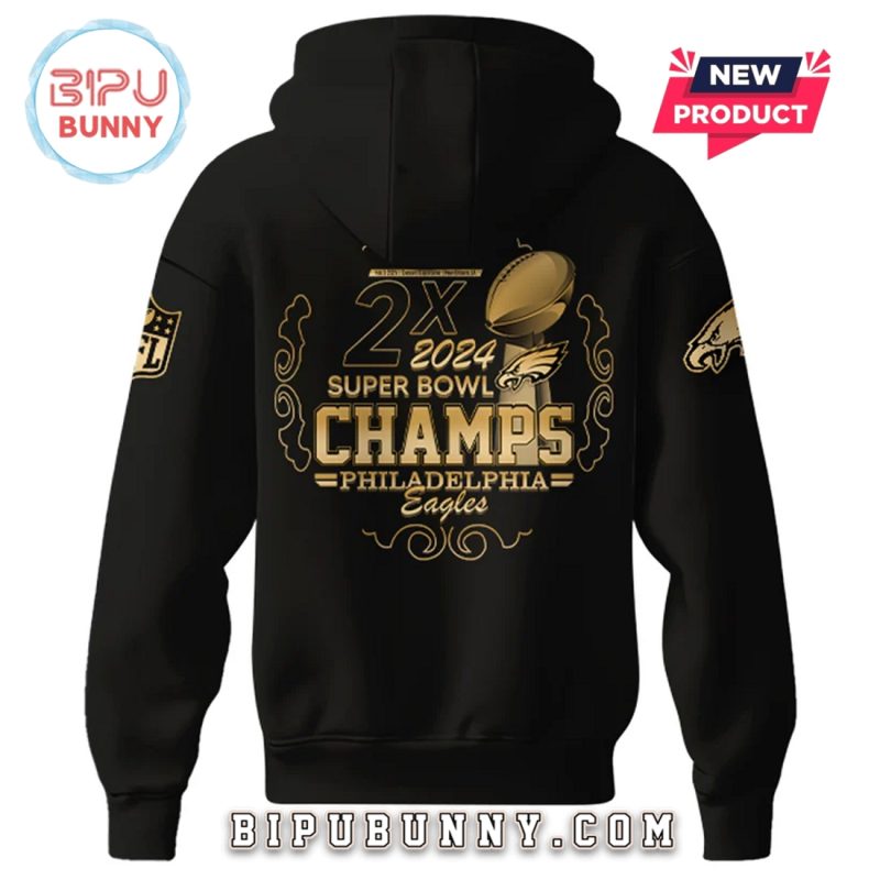 Super Bowl LIX Champions Eagles Gold Hoodie