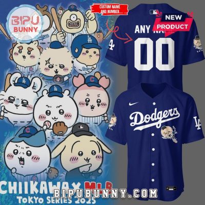 Custom Chiikawa x Dodgers Blue Baseball Jersey
