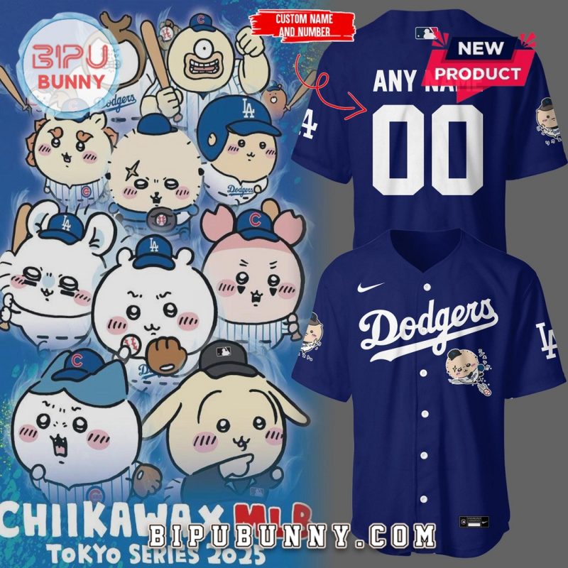 Custom Chiikawa x Dodgers Blue Baseball Jersey