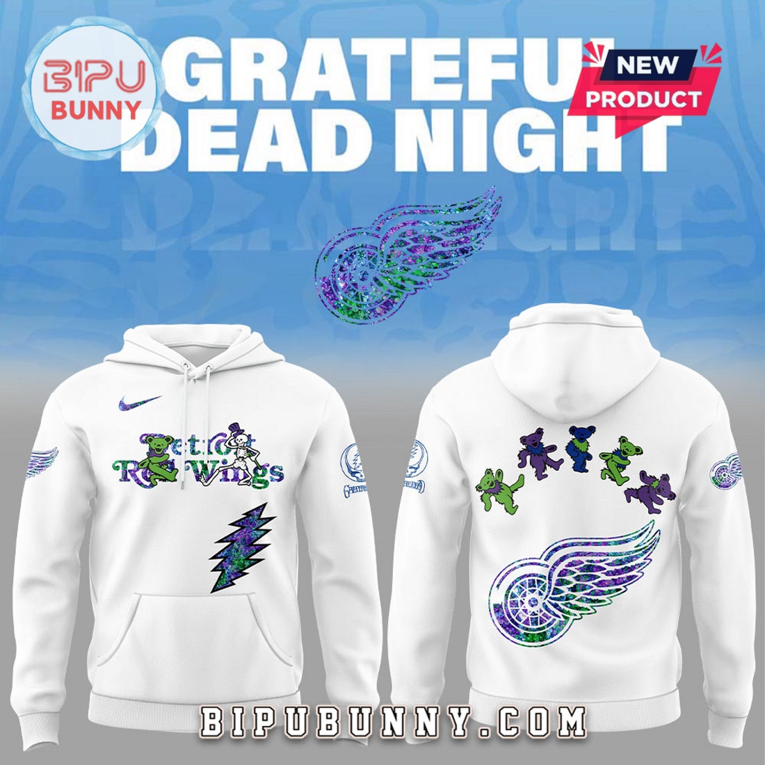 Detroit Red Wings 2025 Grateful Dead Night Hoodie And Pants Detroit Red Wings 2025 Grateful Dead Night Hoodie And Pants