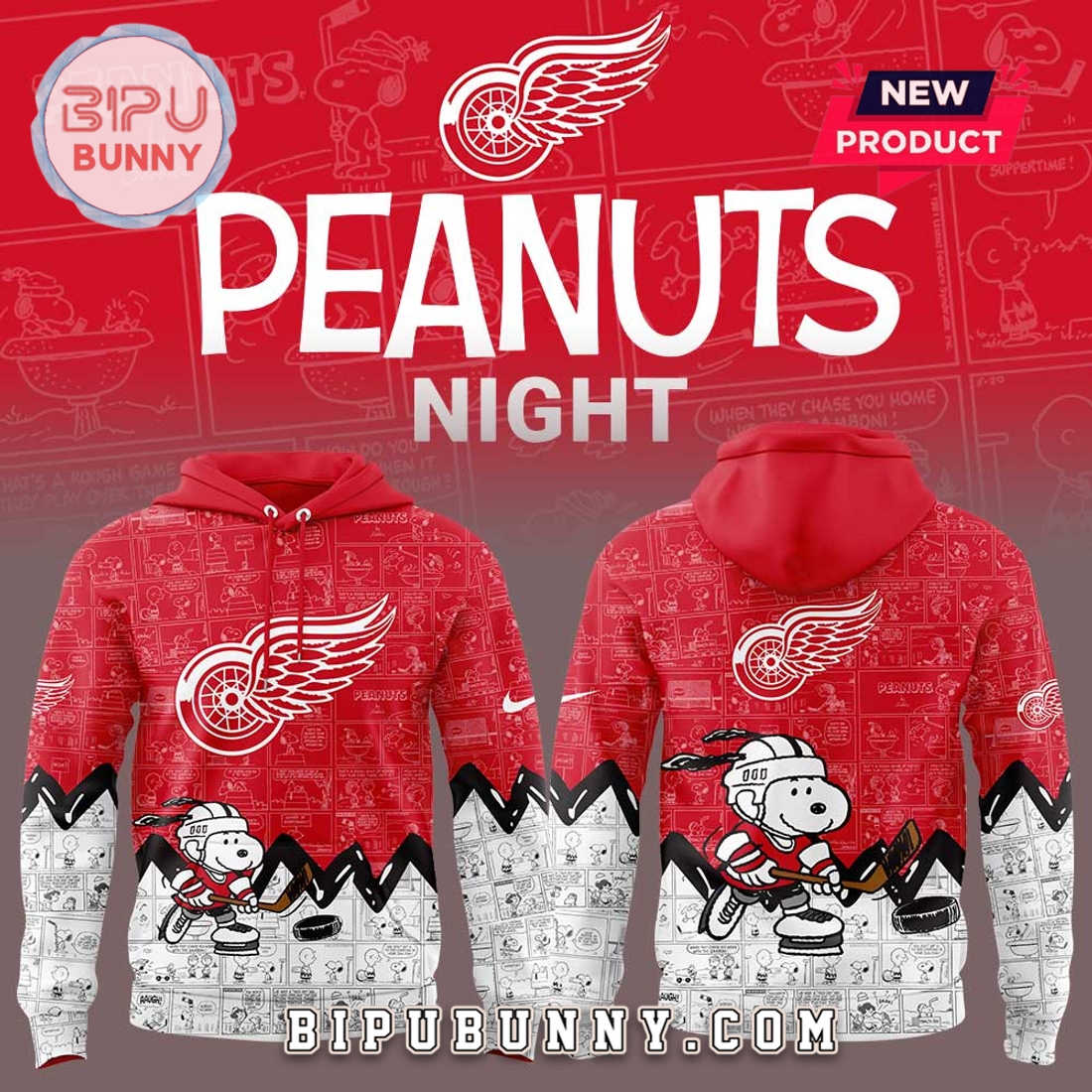 Detroit Red Wings 2025 Peanuts Night Hoodie Detroit Red Wings 2025 Peanuts Night Hoodie