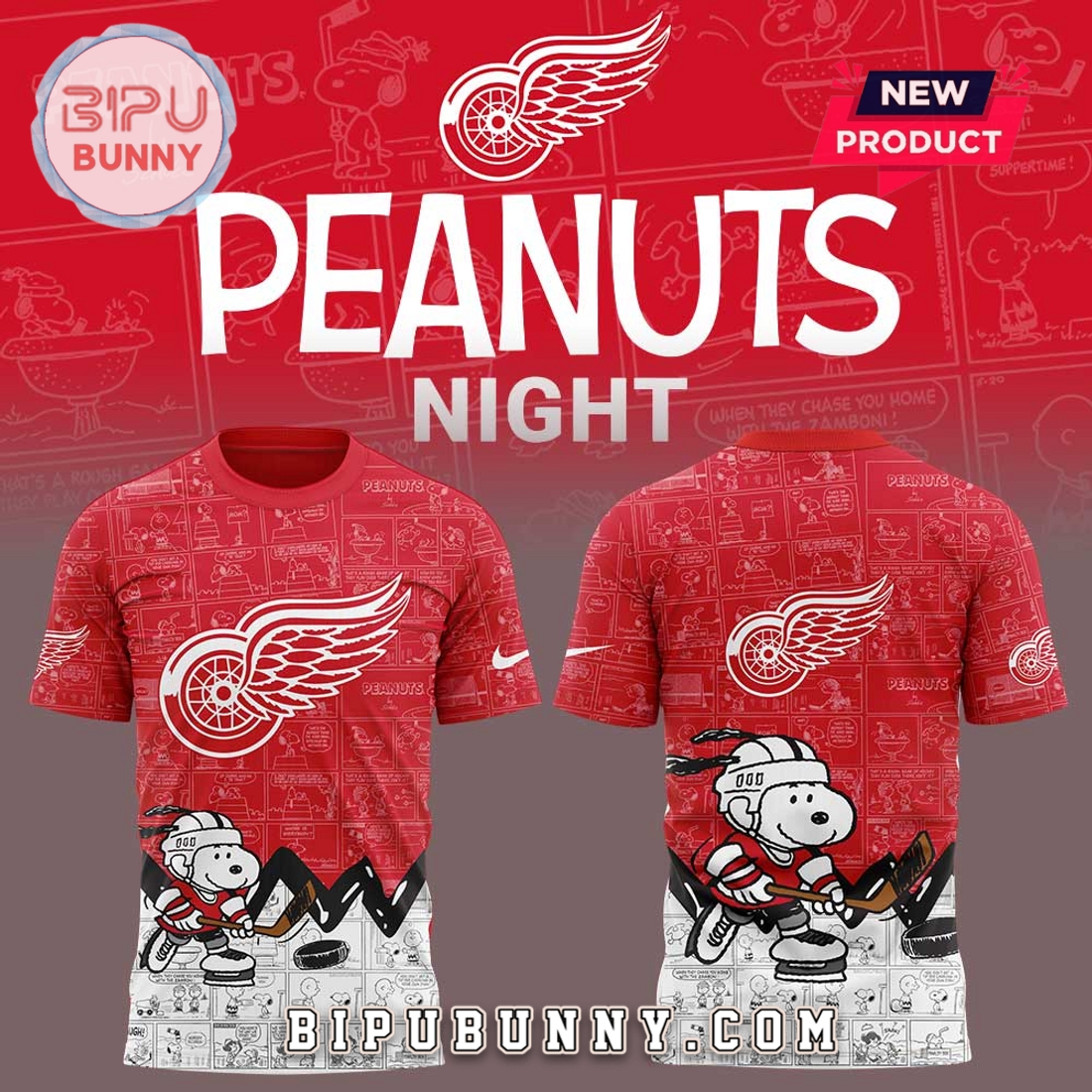 Detroit Red Wings 2025 Peanuts Night Hoodie Detroit Red Wings 2025 Peanuts Night Hoodie