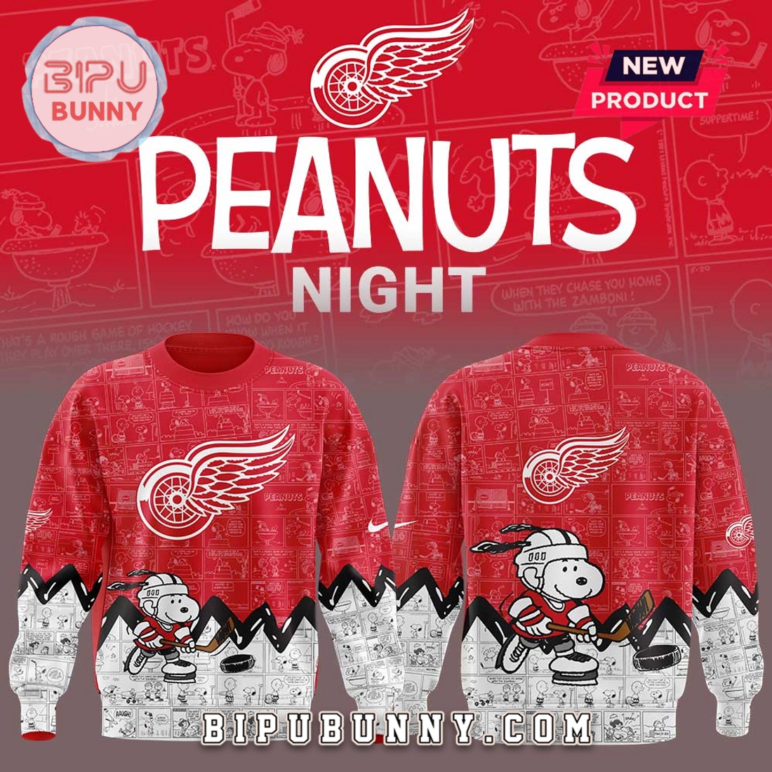 Detroit Red Wings 2025 Peanuts Night Hoodie Detroit Red Wings 2025 Peanuts Night Hoodie