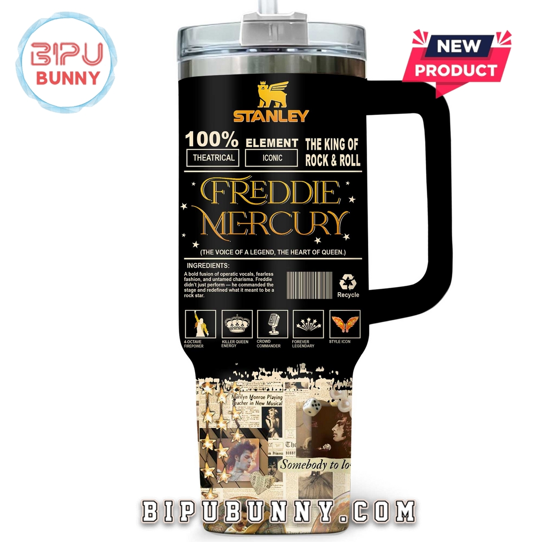 Premium Freddie Mercury Stanley Tumbler Cup Premium Freddie Mercury Stanley Tumbler Cup