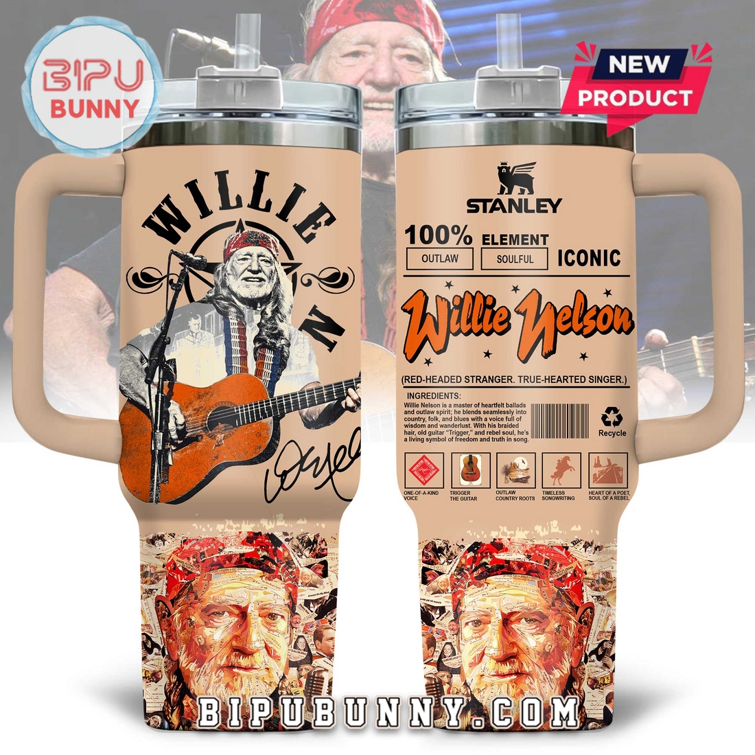 Premium Willie Nelson Stanley Tumbler Cup Premium Willie Nelson Stanley Tumbler Cup