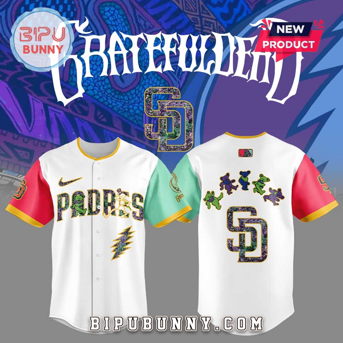 San Diego Padres Grateful Dead Night City Connect Baseball Jersey San Diego Padres Grateful Dead Night City Connect Baseball Jersey