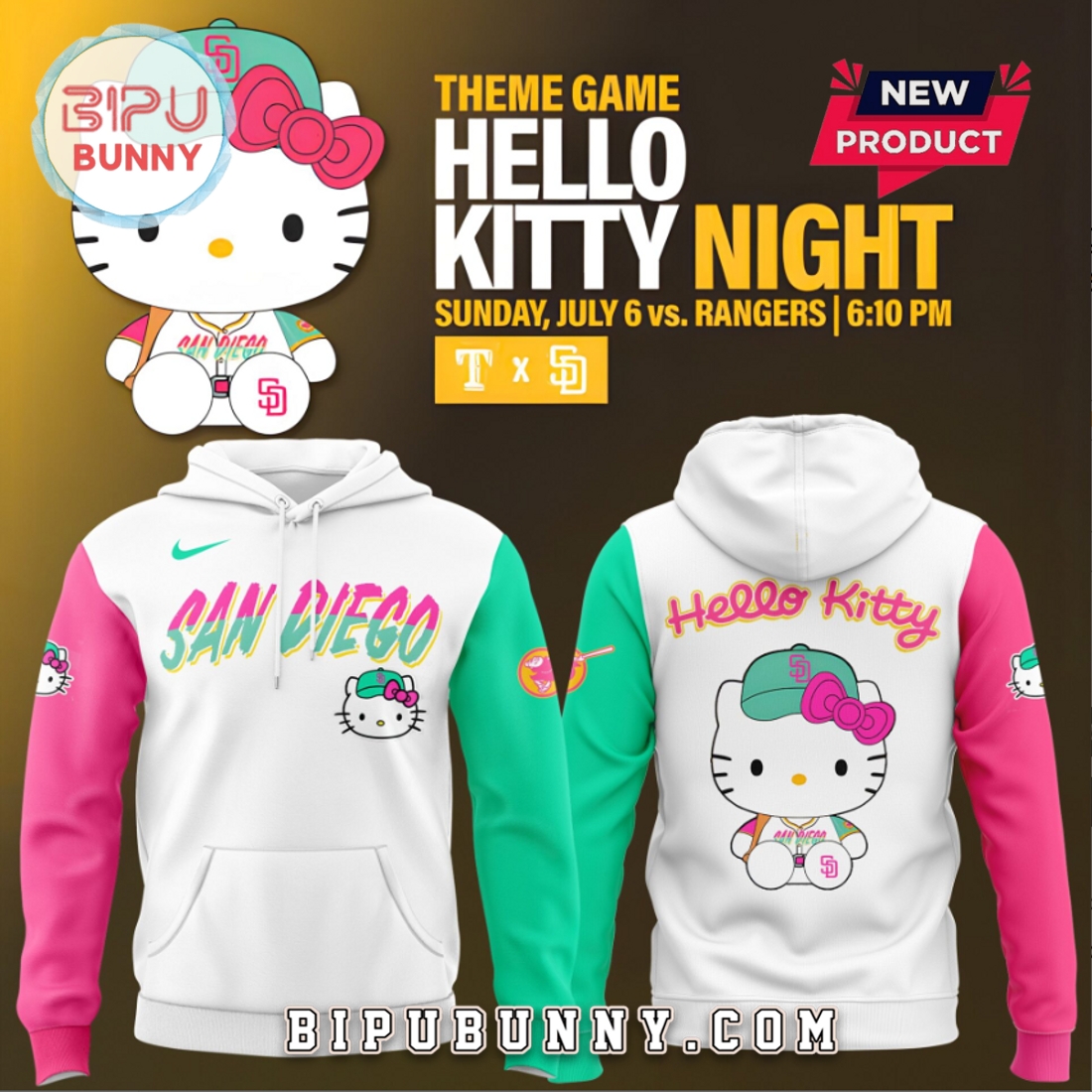 San Diego Padres MLB Hello Kitty Night Hoodie San Diego Padres MLB Hello Kitty Night Hoodie
