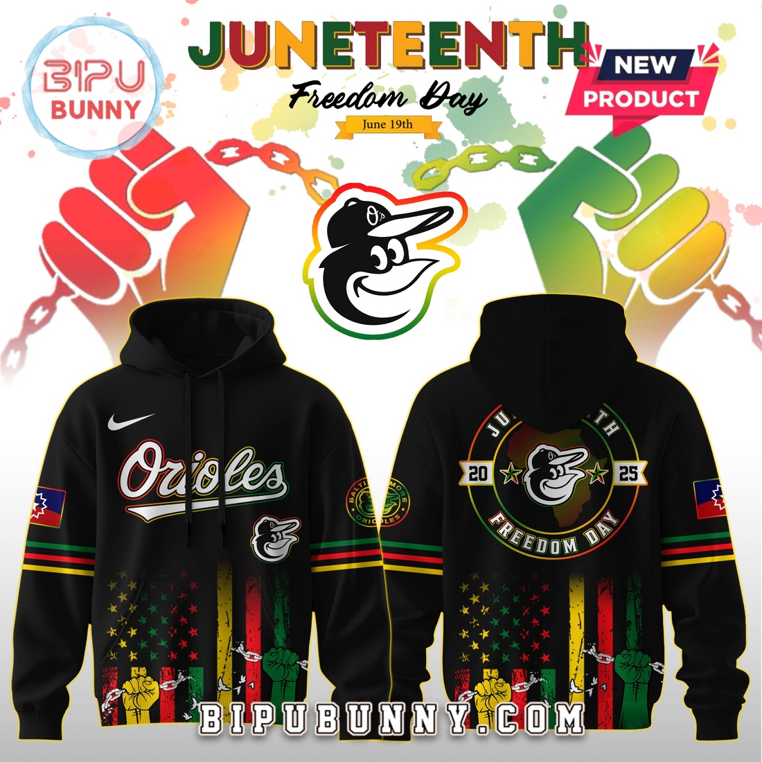 Baltimore Orioles MLB x Juneteenth Freedom Day Hoodie And Pants Baltimore Orioles MLB x Juneteenth Freedom Day Hoodie And Pants