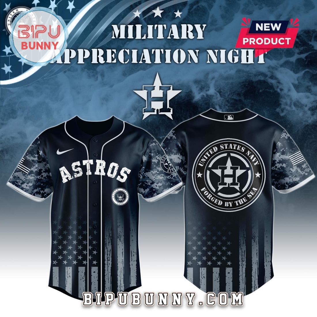 Houston Astros MLB x Navy Military Appreciation Night Baseball Jersey Houston Astros MLB x Navy Military Appreciation Night Baseball Jersey