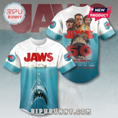 Jaws 50th Anniversary 1975 – 2025 Blue Baseball Jersey