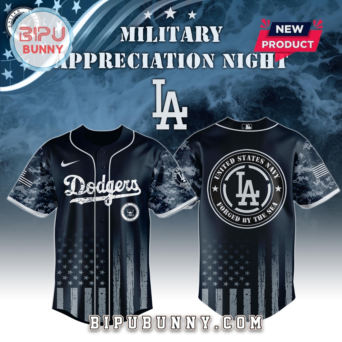 Los Angeles Dodgers MLB x Navy Military Appreciation Night Baseball Jersey Los Angeles Dodgers MLB x Navy Military Appreciation Night Baseball Jersey