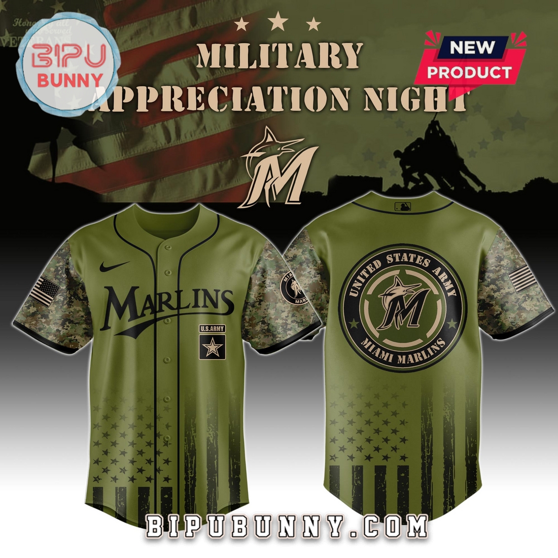 Miami Marlins MLB x Army Military Appreciation Night Baseball Jersey Miami Marlins MLB x Army Military Appreciation Night Baseball Jersey