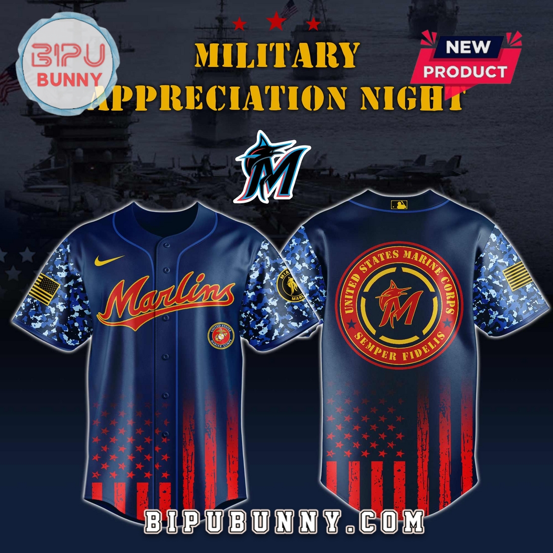 Miami Marlins MLB x Marine Corps Military Appreciation Baseball Jersey Miami Marlins MLB x Marine Corps Military Appreciation Baseball Jersey