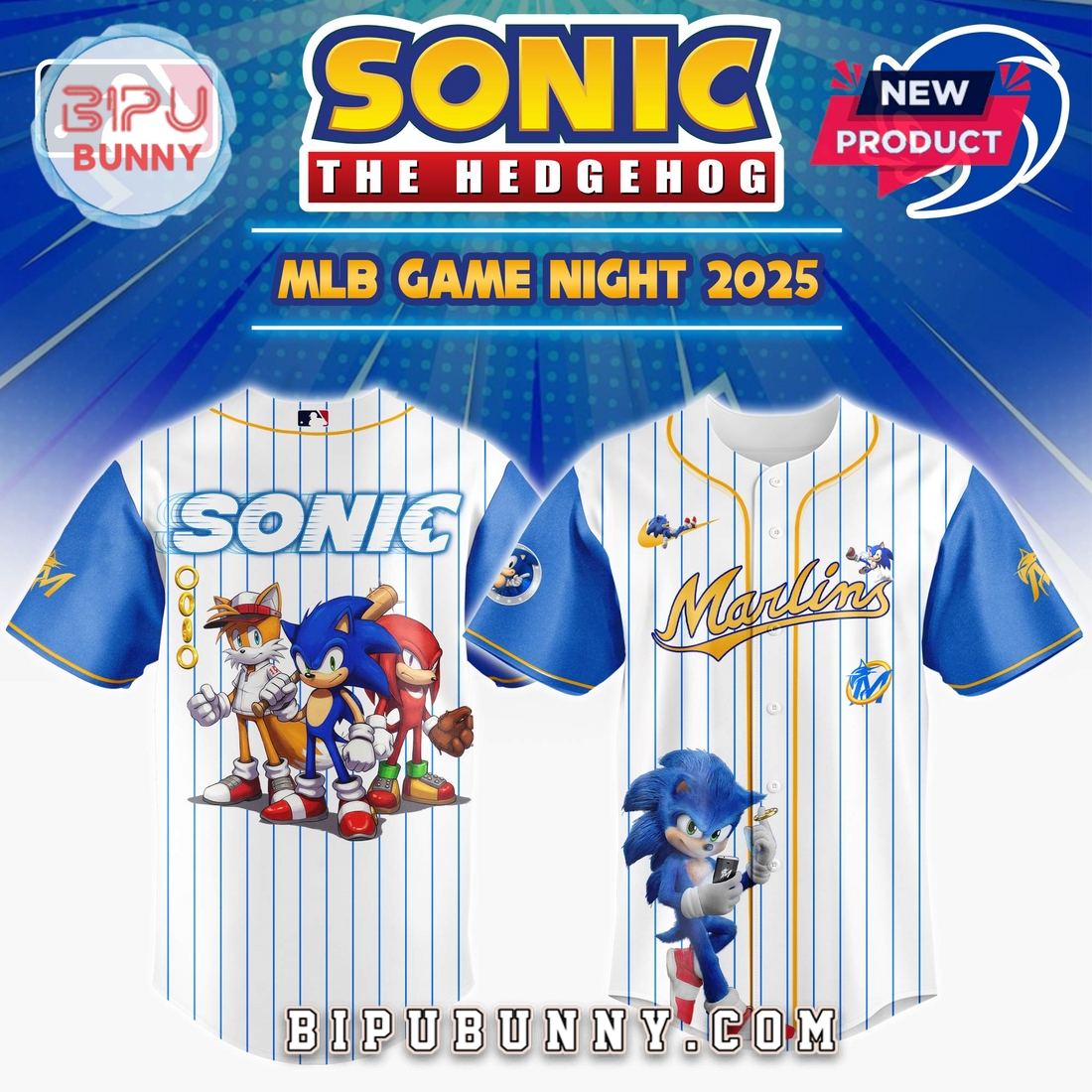 Miami Marlins MLB x Sonic Game Night Baseball Jersey Miami Marlins MLB x Sonic Game Night Baseball Jersey
