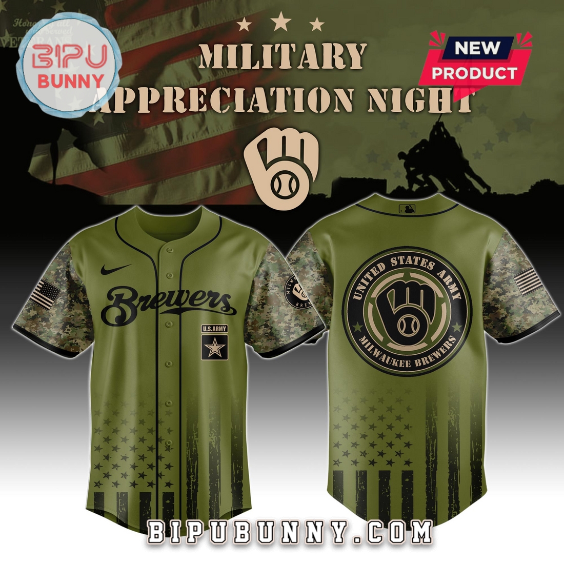 Milwaukee Brewers MLB x Army Military Appreciation Night Baseball Jersey Milwaukee Brewers MLB x Army Military Appreciation Night Baseball Jersey