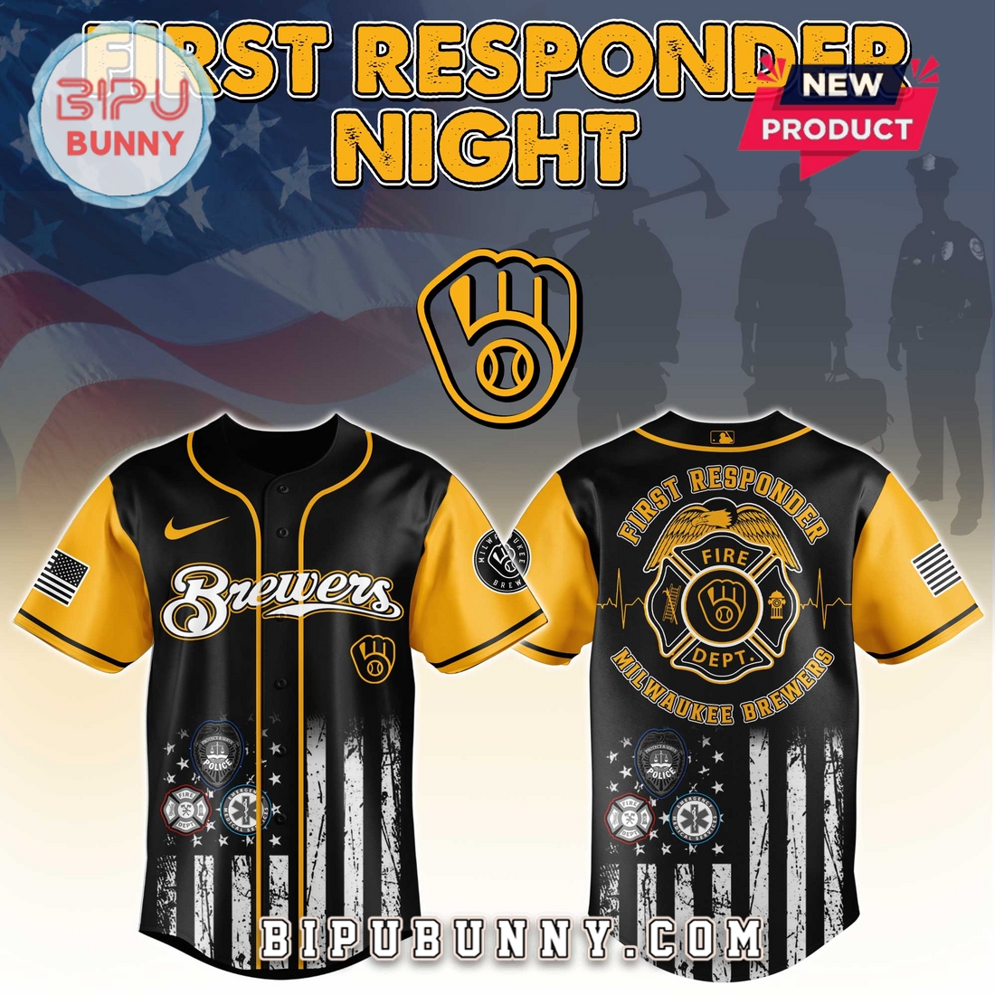 Milwaukee Brewers MLB x First Responders Night Baseball Jersey Milwaukee Brewers MLB x First Responders Night Baseball Jersey