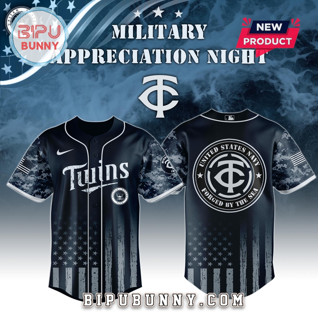 Minnesota Twins MLB x Navy Military Appreciation Night Baseball Jersey Minnesota Twins MLB x Navy Military Appreciation Night Baseball Jersey