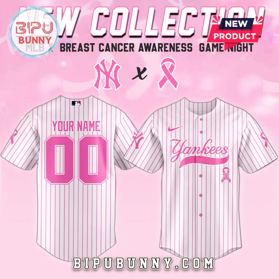 New York Yankees MLB x Breast Cancer Awareness Game Night Baseball Jersey New York Yankees MLB x Breast Cancer Awareness Game Night Baseball Jersey