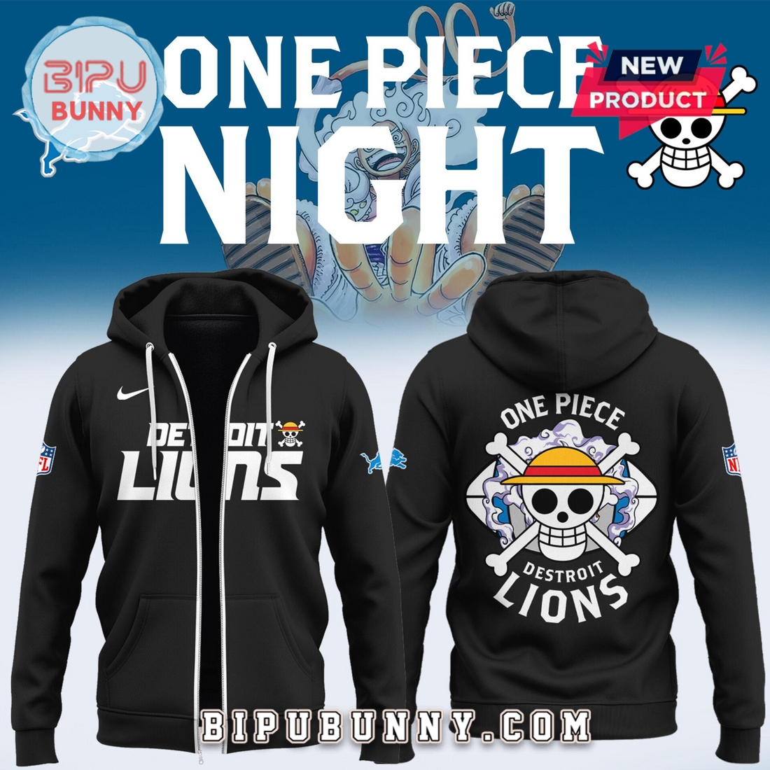 One Piece x Detroit Lions Limited Edition Hoodie One Piece x Detroit Lions Limited Edition Hoodie