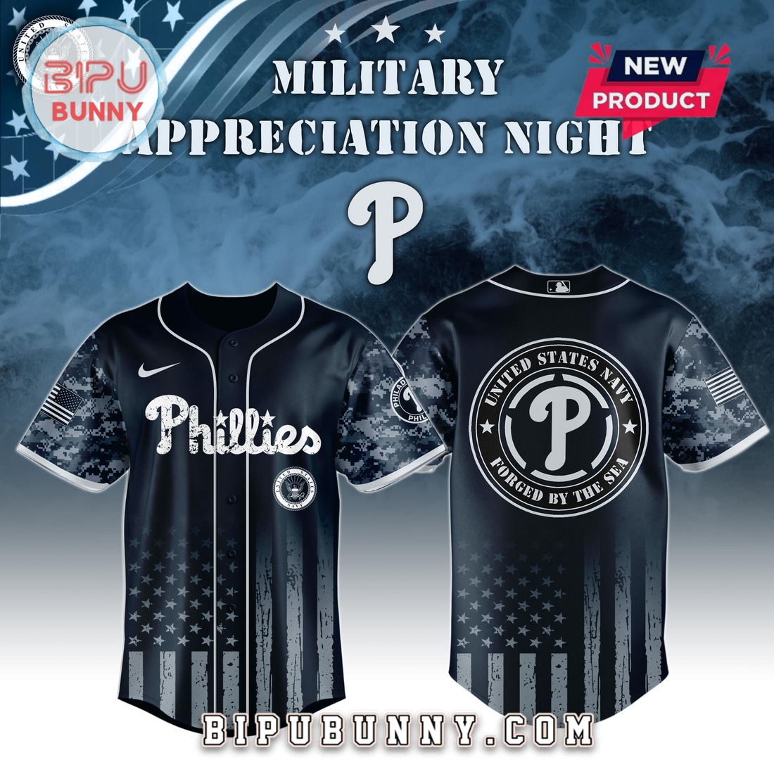 Philadelphia Phillies MLB x Navy Military Appreciation Night Baseball Jersey Philadelphia Phillies MLB x Navy Military Appreciation Night Baseball Jersey