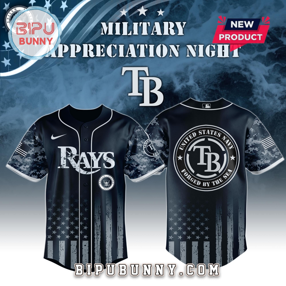 Tampa Bay Rays MLB x Navy Military Appreciation Night Baseball Jersey Tampa Bay Rays MLB x Navy Military Appreciation Night Baseball Jersey