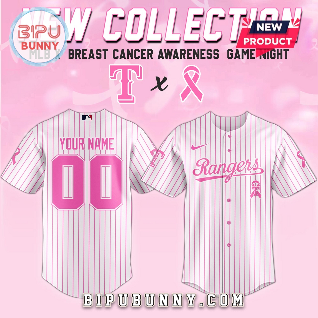 Texas Rangers MLB x Breast Cancer Awareness Game Night Baseball Jersey Texas Rangers MLB x Breast Cancer Awareness Game Night Baseball Jersey