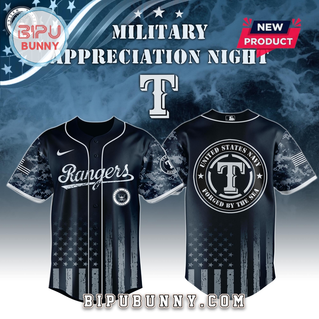 Texas Rangers MLB x Navy Military Appreciation Night Baseball Jersey Texas Rangers MLB x Navy Military Appreciation Night Baseball Jersey