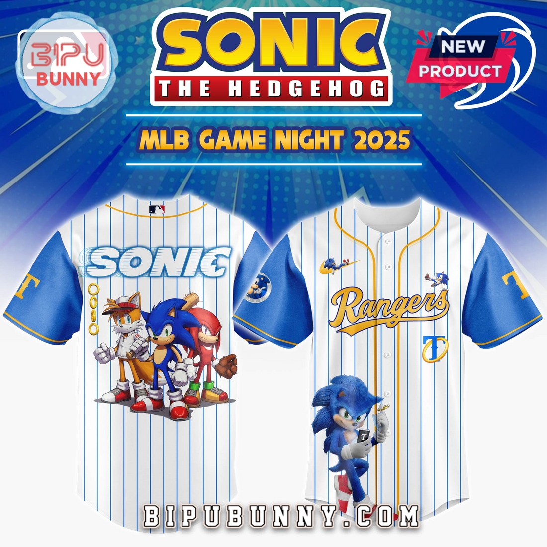 Texas Rangers MLB x Sonic Game Night Baseball Jersey Texas Rangers MLB x Sonic Game Night Baseball Jersey