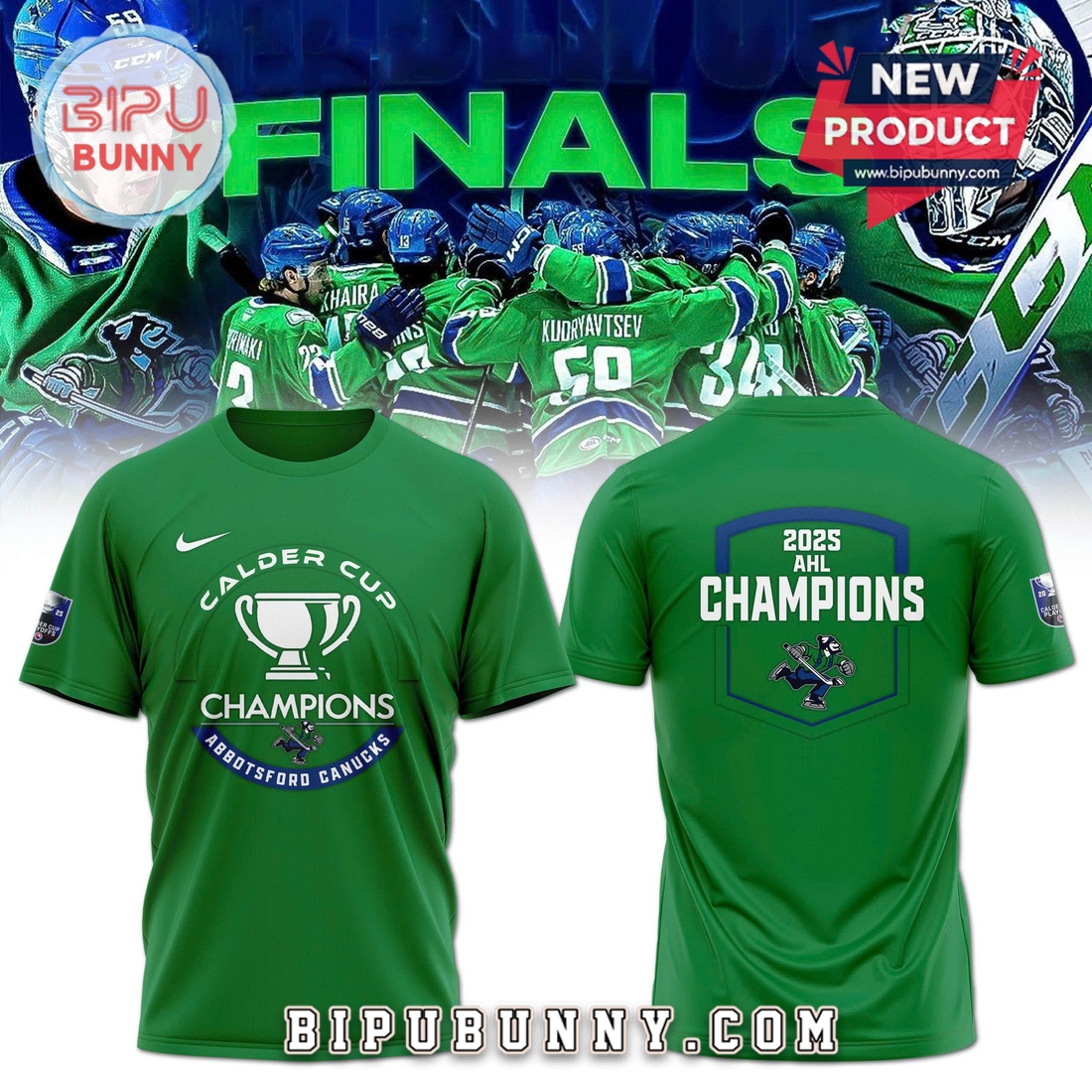 Abbotsford Canucks 2025 AHL Champions Green Hoodie Abbotsford Canucks 2025 AHL Champions Green Hoodie