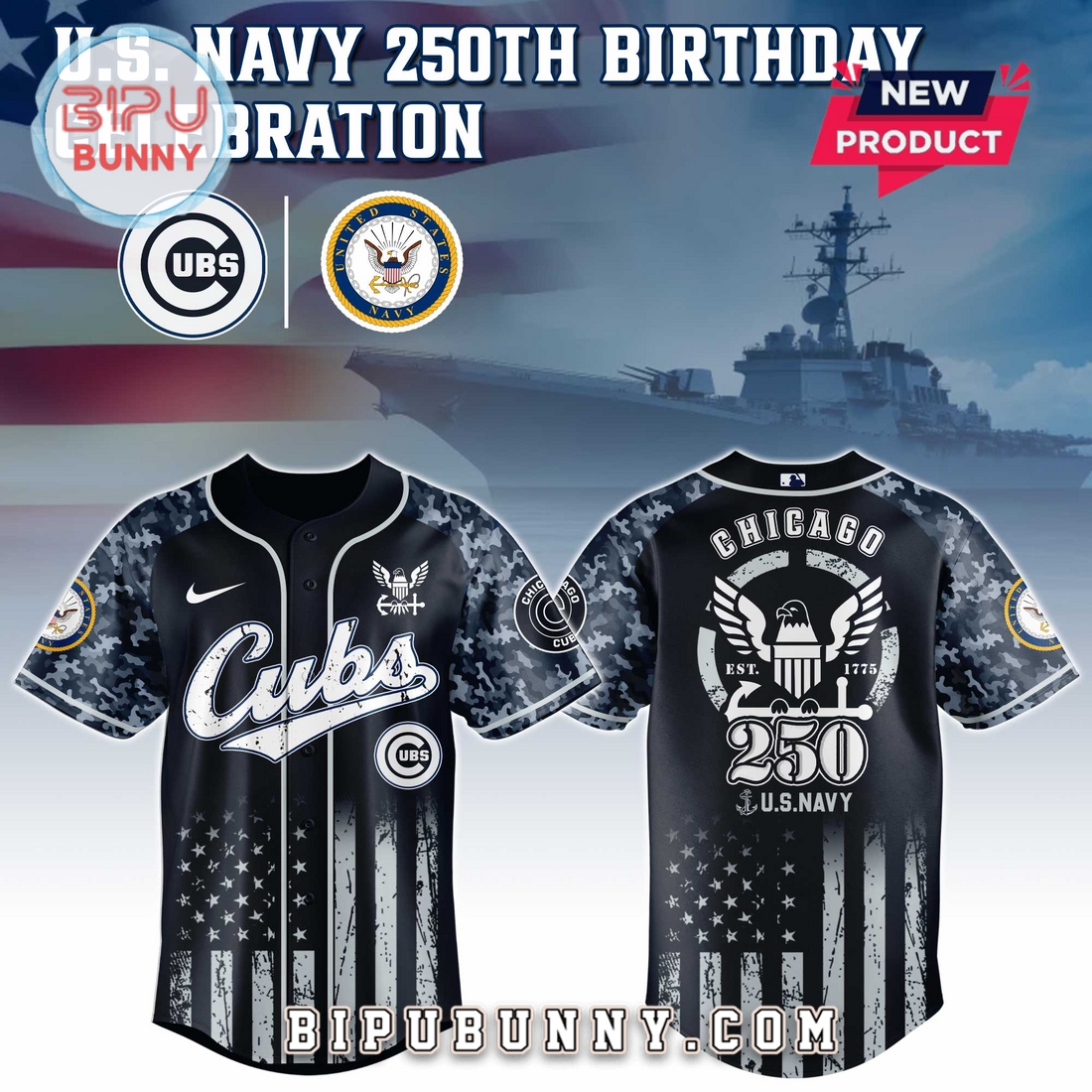 Chicago Cubs MLB x 250 U.S. Navy Baseball Jersey Chicago Cubs MLB x 250 U.S. Navy Baseball Jersey