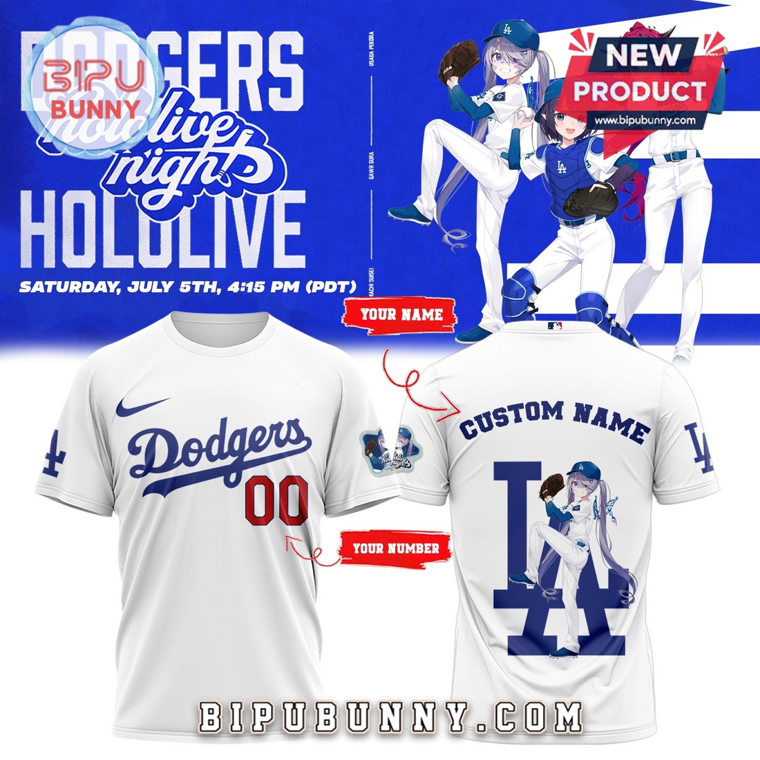 Custom Los Angeles Dodgers Hololive Night Biboo Shirt Custom Los Angeles Dodgers Hololive Night Biboo Shirt