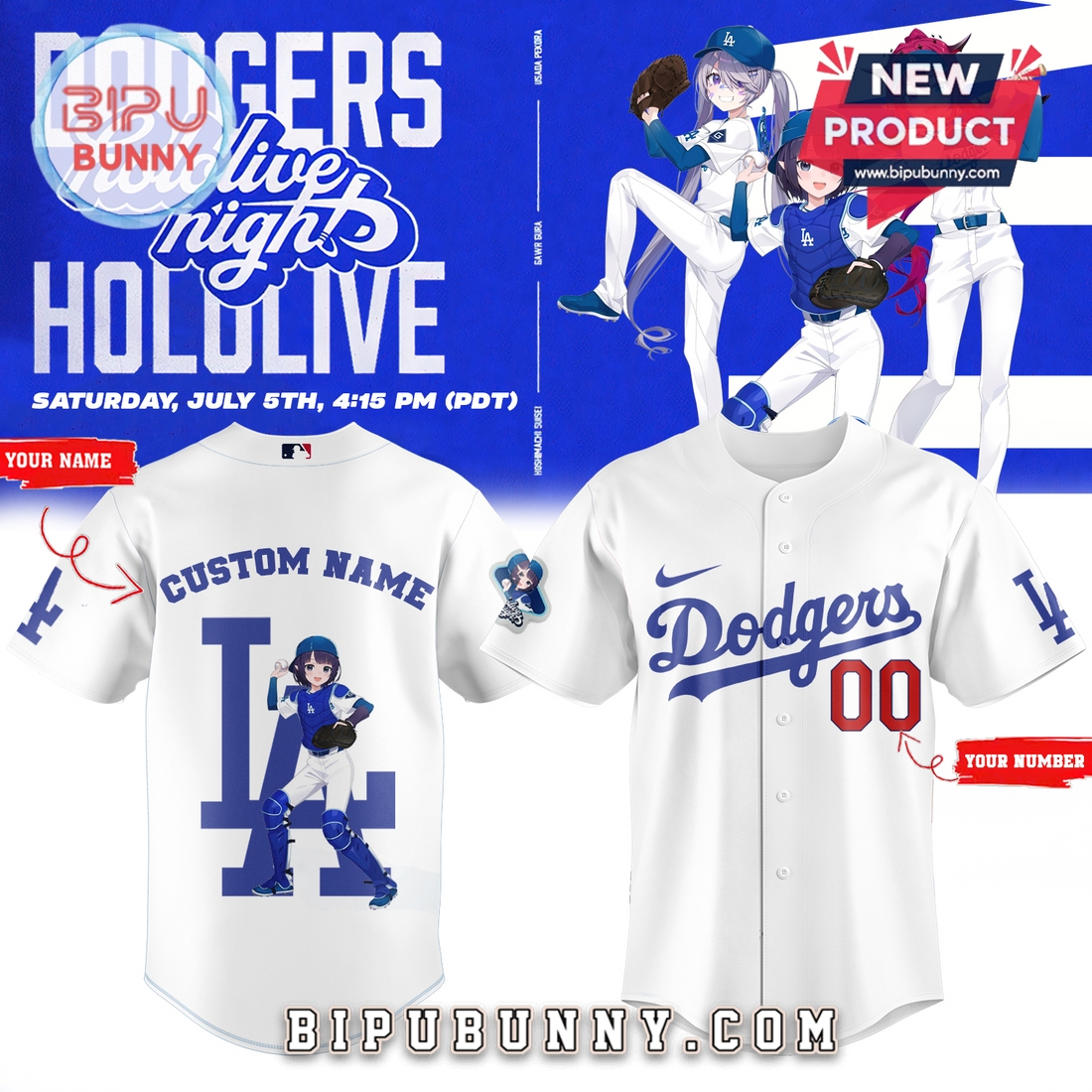 Custom Los Angeles Dodgers Hololive Night Ina’nis Baseball Jersey Custom Los Angeles Dodgers Hololive Night Ina’nis Baseball Jersey