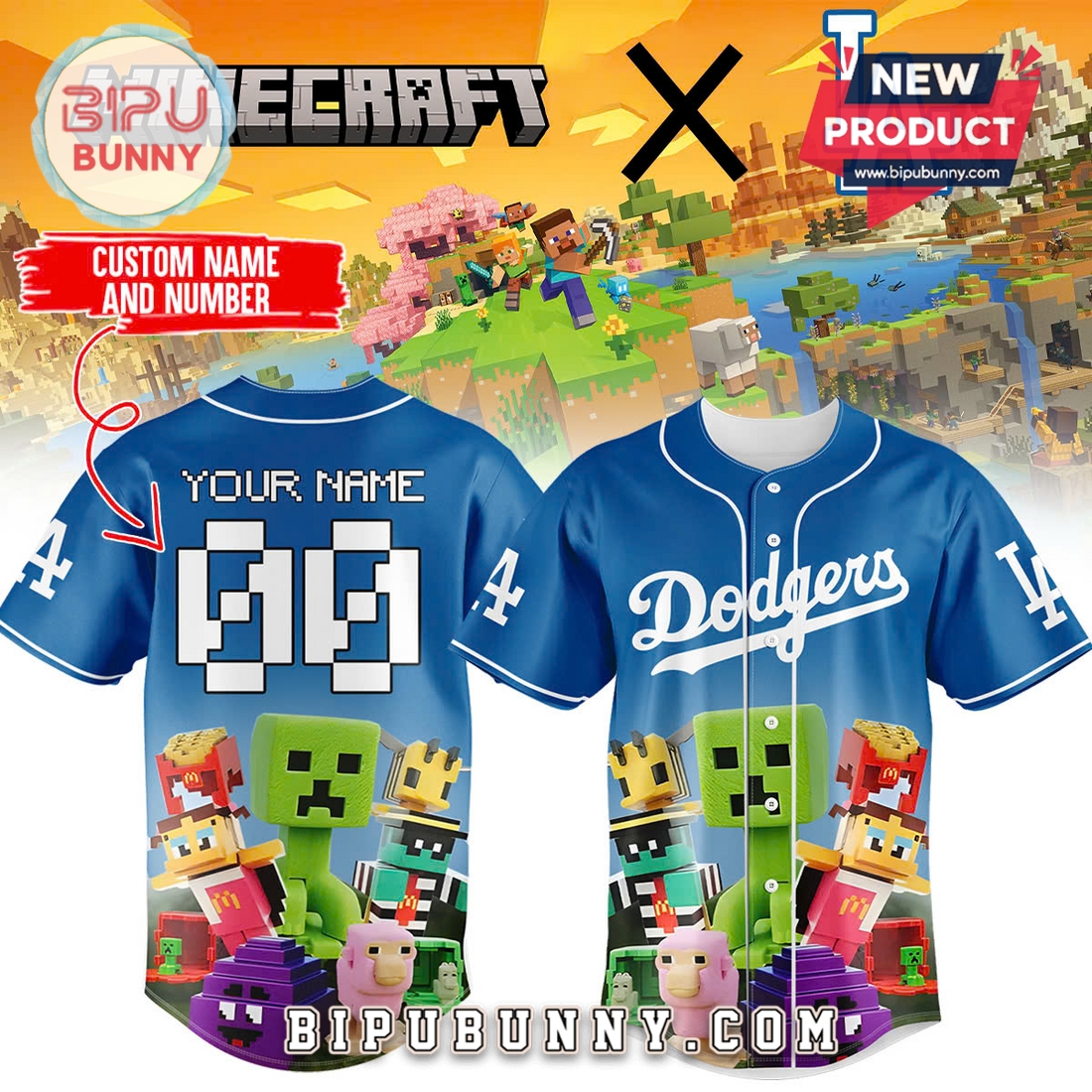 Custom Los Angeles Dodgers x A Minecraft Baseball Jersey Custom Los Angeles Dodgers x A Minecraft Baseball Jersey