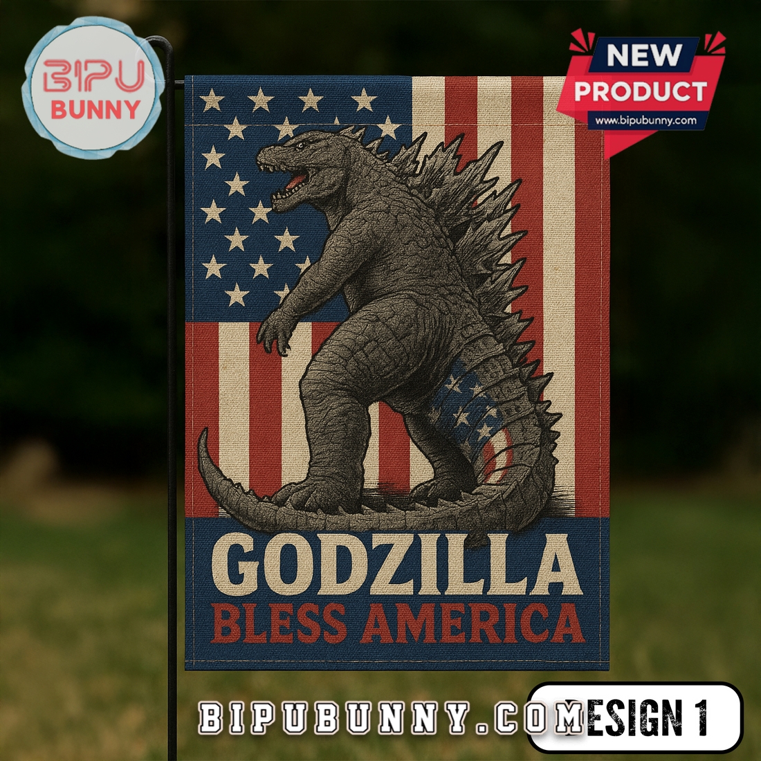 Godzilla Bless America Happy 4th Of July Flag Godzilla Bless America Happy 4th Of July Flag