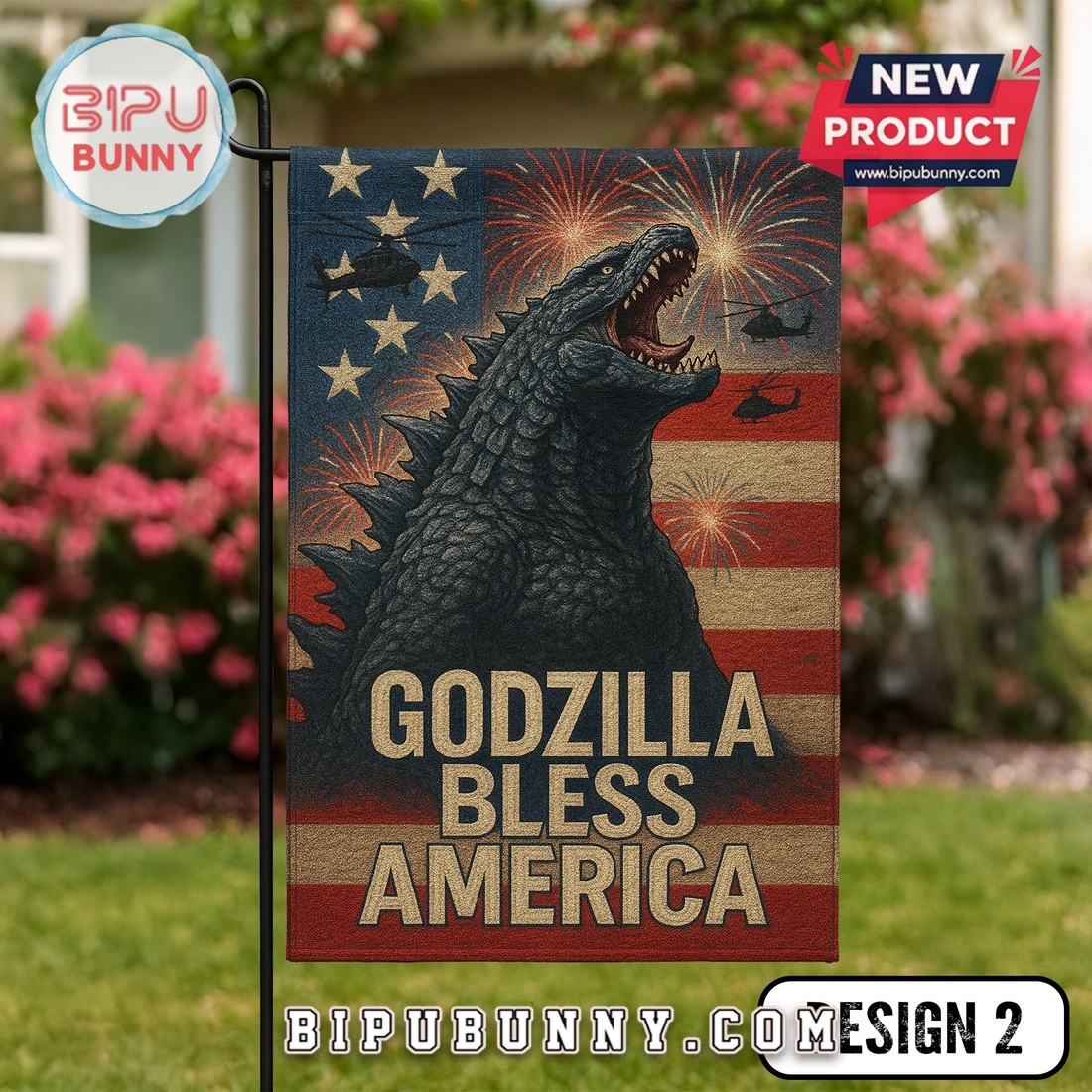Godzilla Bless America Happy 4th Of July Flag Godzilla Bless America Happy 4th Of July Flag