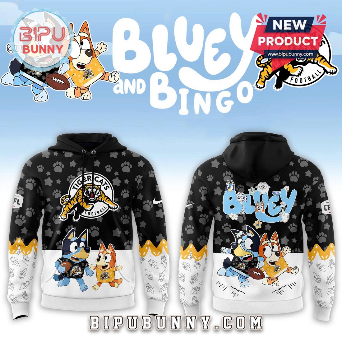 Hamilton Tiger-Cats CFL x Bluey and Bingo Hoodie And Pants Hamilton Tiger-Cats CFL x Bluey and Bingo Hoodie And Pants