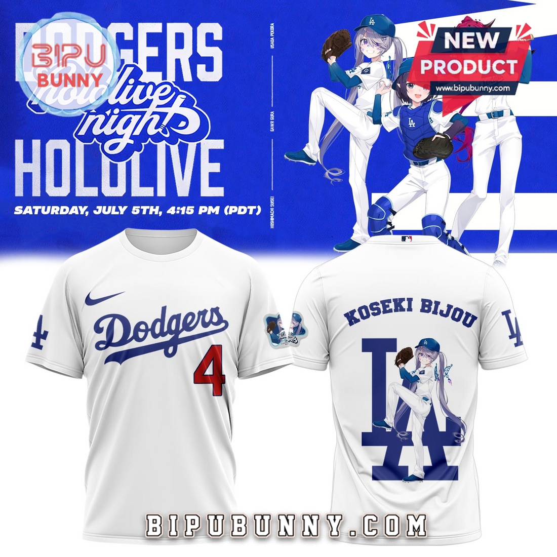 Los Angeles Dodgers Hololive Night Biboo White Shirt Los Angeles Dodgers Hololive Night Biboo White Shirt