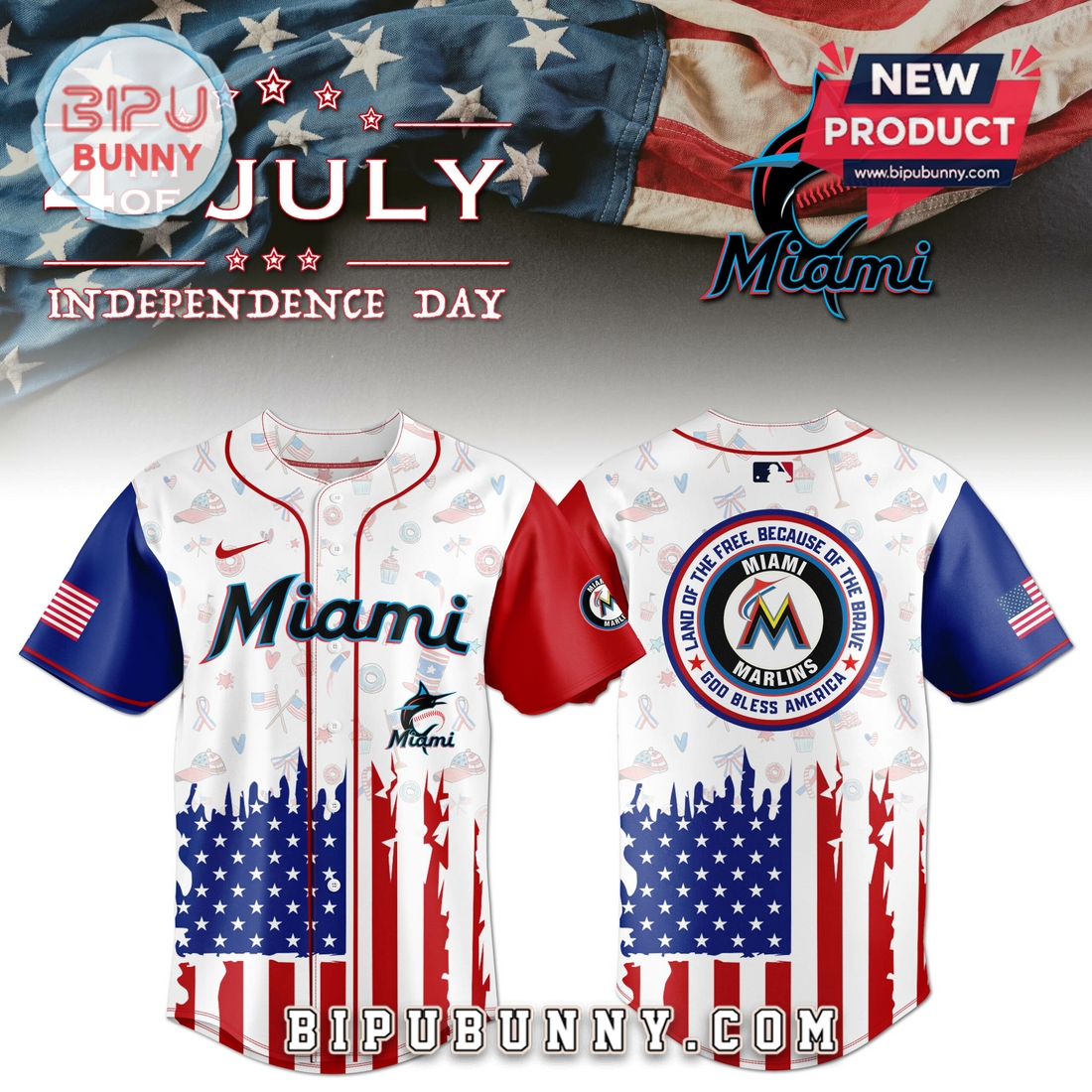 Miami Marlins Independence Day Baseball Jersey 2025 Miami Marlins Independence Day Baseball Jersey 2025