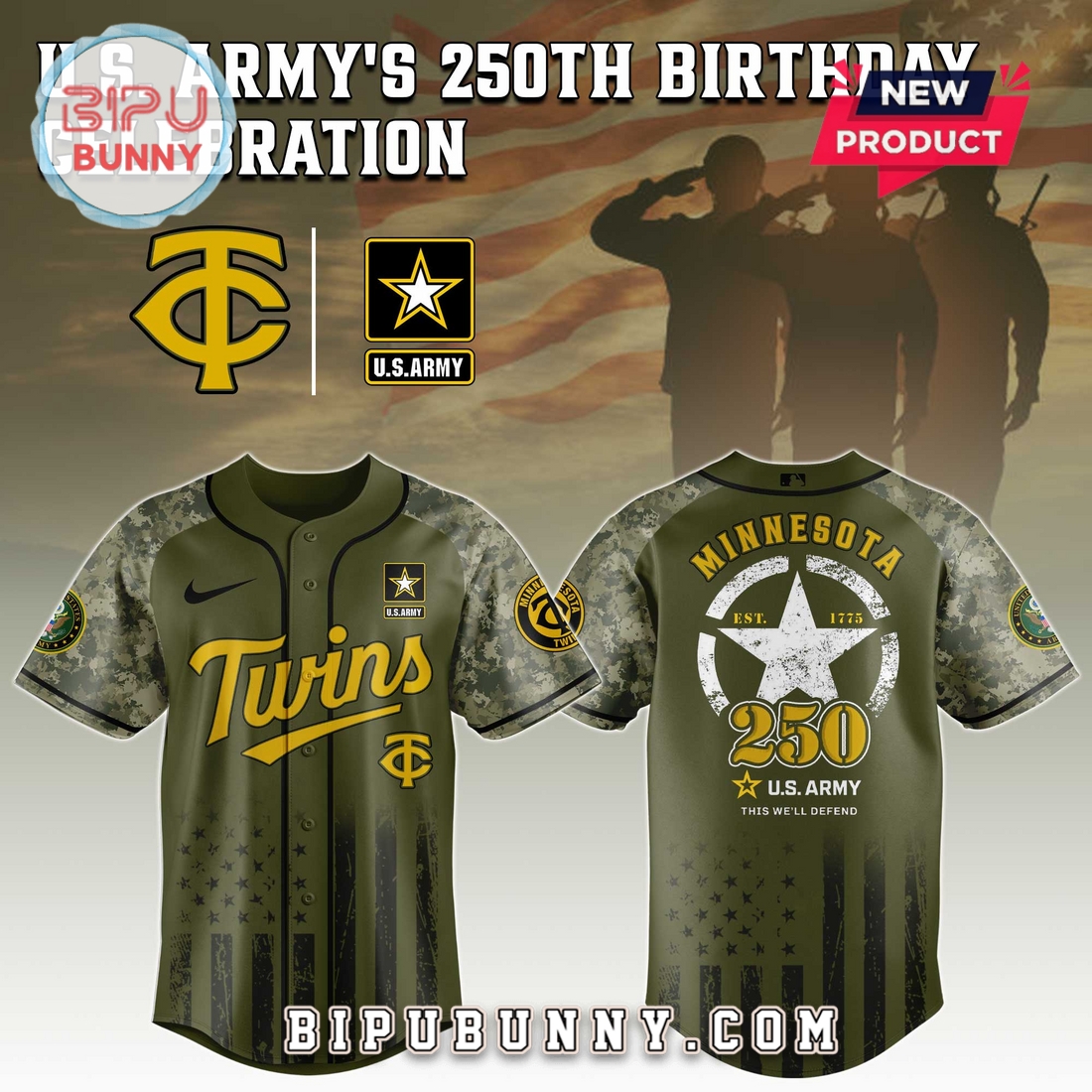 Minnesota Twins MLB x 250 U.S. Army Baseball Jersey Minnesota Twins MLB x 250 U.S. Army Baseball Jersey