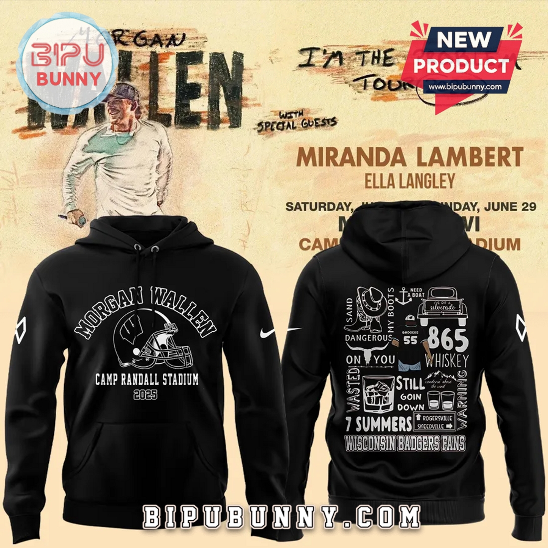 Morgan Wallen x Wisconsin Football Black Hoodie And Pants Morgan Wallen x Wisconsin Football Black Hoodie And Pants