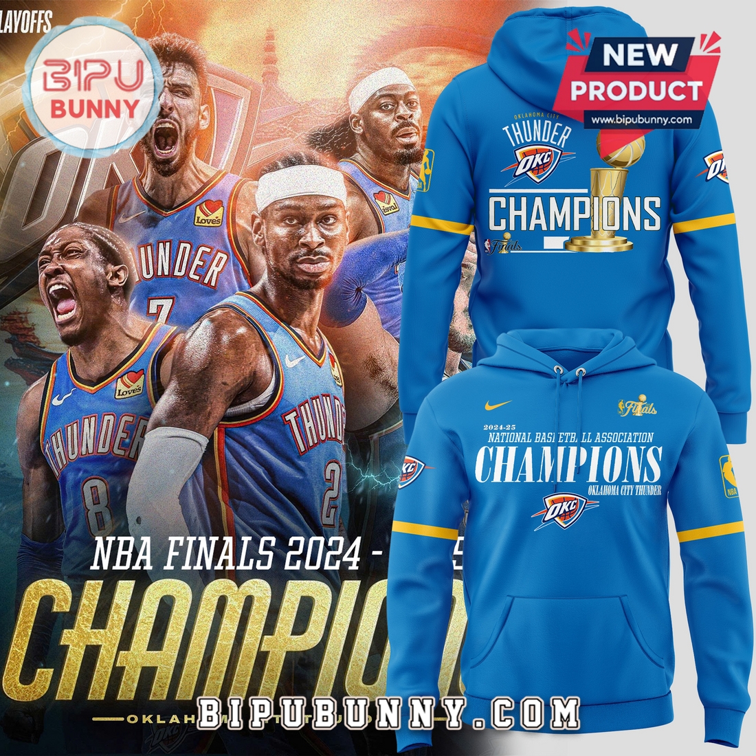 Oklahoma City Thunder OKC Champions 2025 Blue Hoodie Oklahoma City Thunder OKC Champions 2025 Blue Hoodie