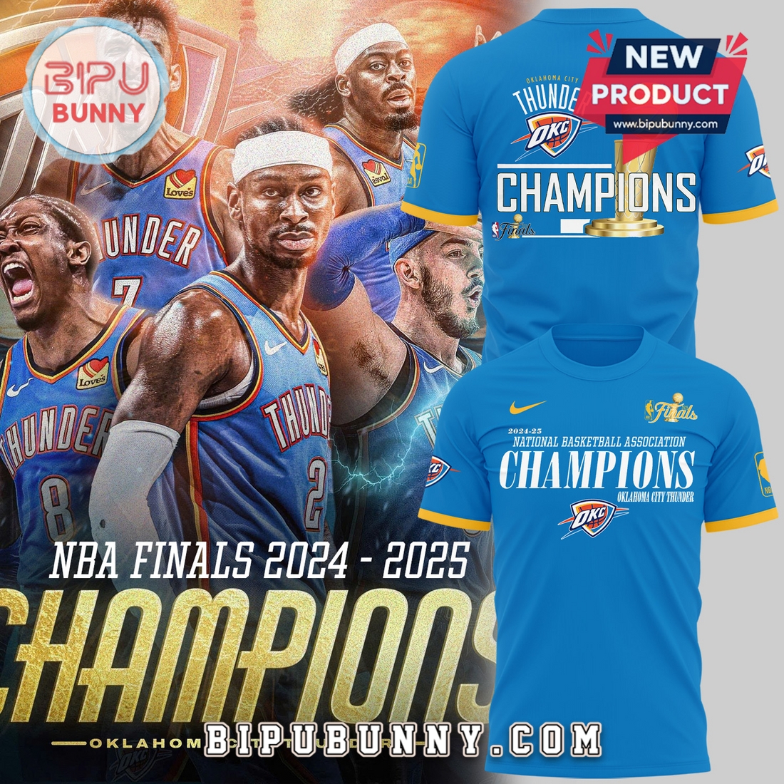 Oklahoma City Thunder OKC Champions 2025 Blue Hoodie Oklahoma City Thunder OKC Champions 2025 Blue Hoodie