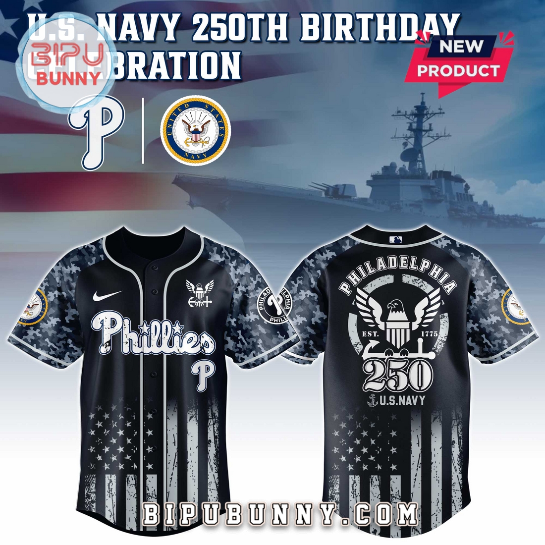 Philadelphia Phillies MLB x 250 U.S. Navy Baseball Jersey Philadelphia Phillies MLB x 250 U.S. Navy Baseball Jersey