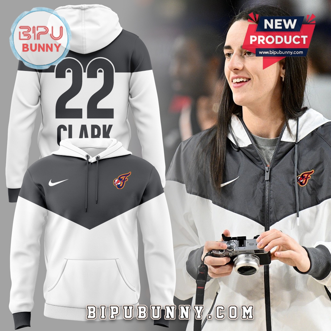 Premium Indiana Caitlin Clark Grey White Hoodie 2025 Premium Indiana Caitlin Clark Grey White Hoodie 2025