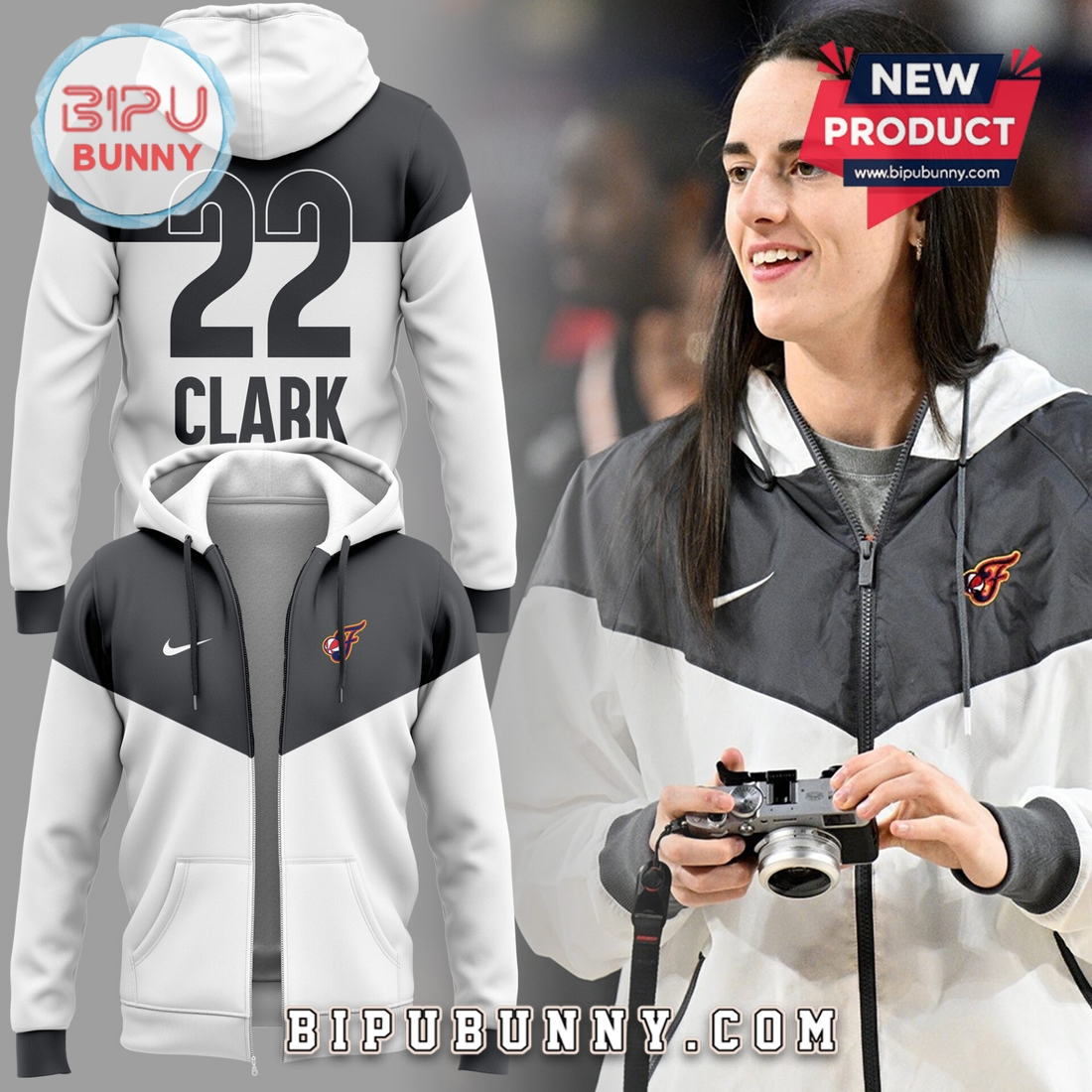 Premium Indiana Caitlin Clark Grey White Hoodie 2025 Premium Indiana Caitlin Clark Grey White Hoodie 2025