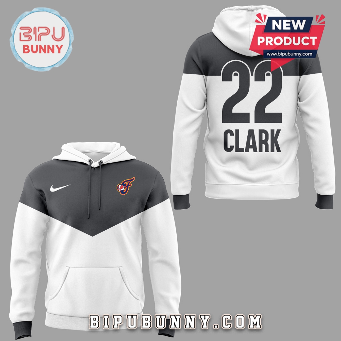 Premium Indiana Caitlin Clark Grey White Hoodie 2025 Premium Indiana Caitlin Clark Grey White Hoodie 2025