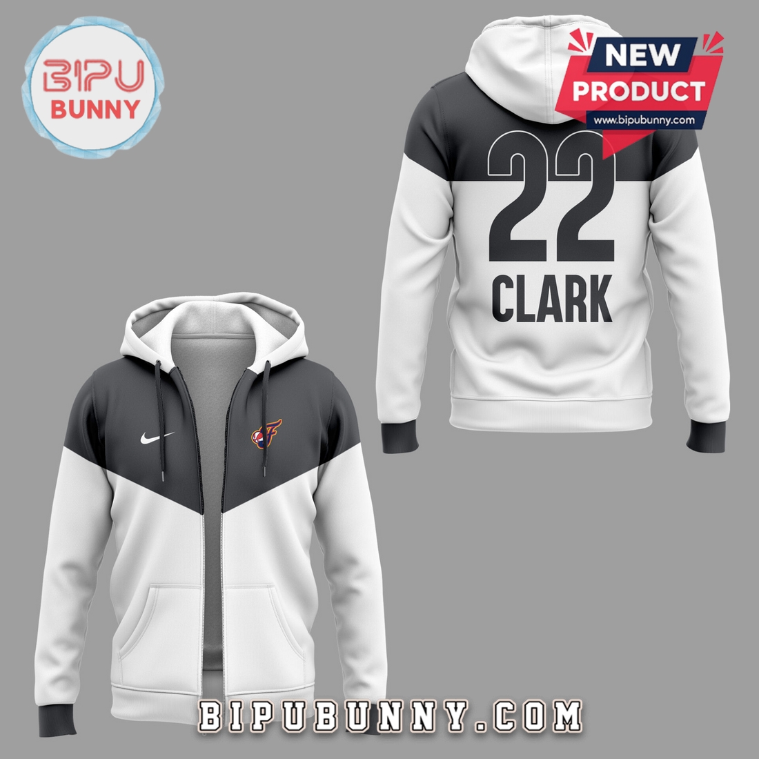 Premium Indiana Caitlin Clark Grey White Hoodie 2025 Premium Indiana Caitlin Clark Grey White Hoodie 2025