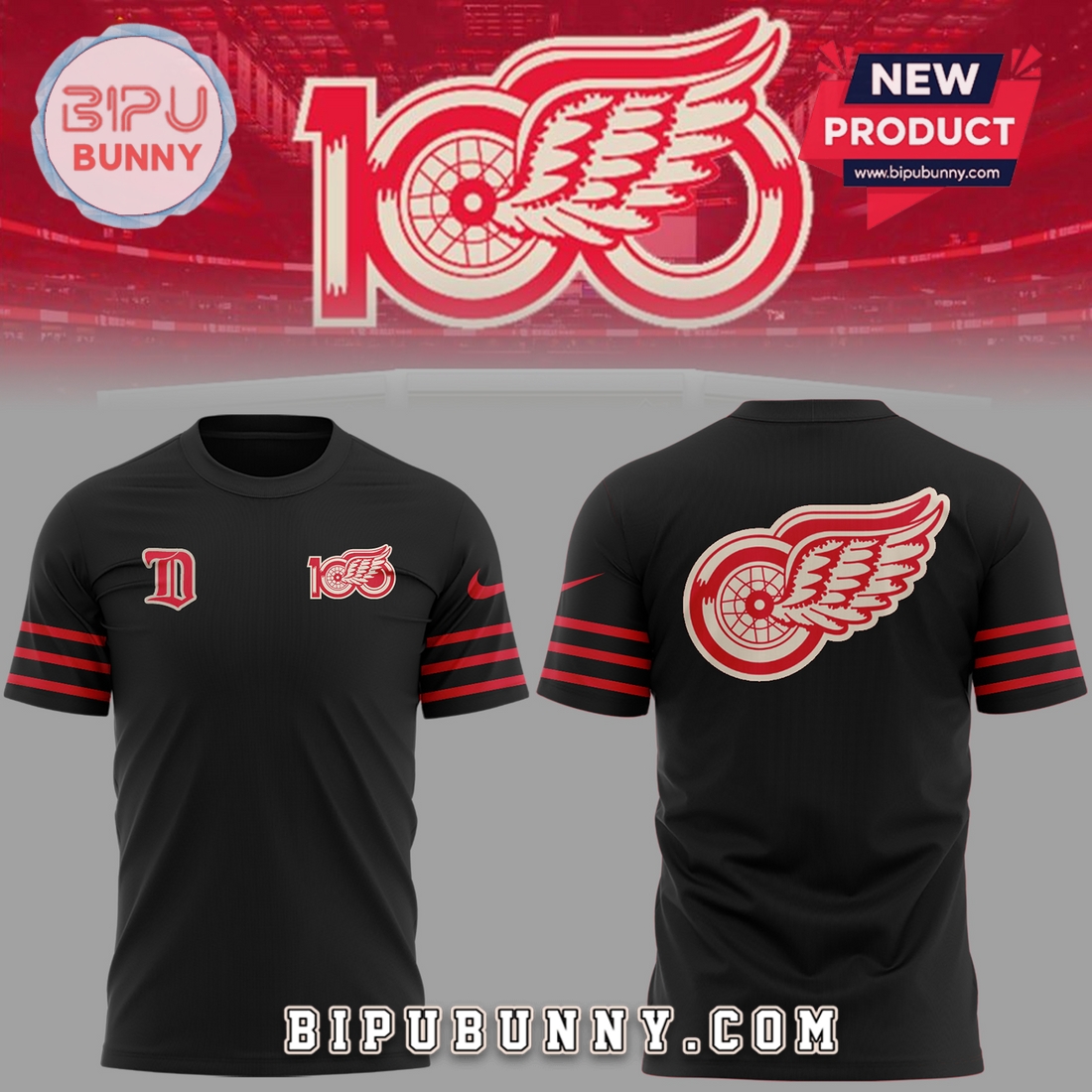 Red Wing Hockey Centennial Black Hoodie 2025 Red Wing Hockey Centennial Black Hoodie 2025