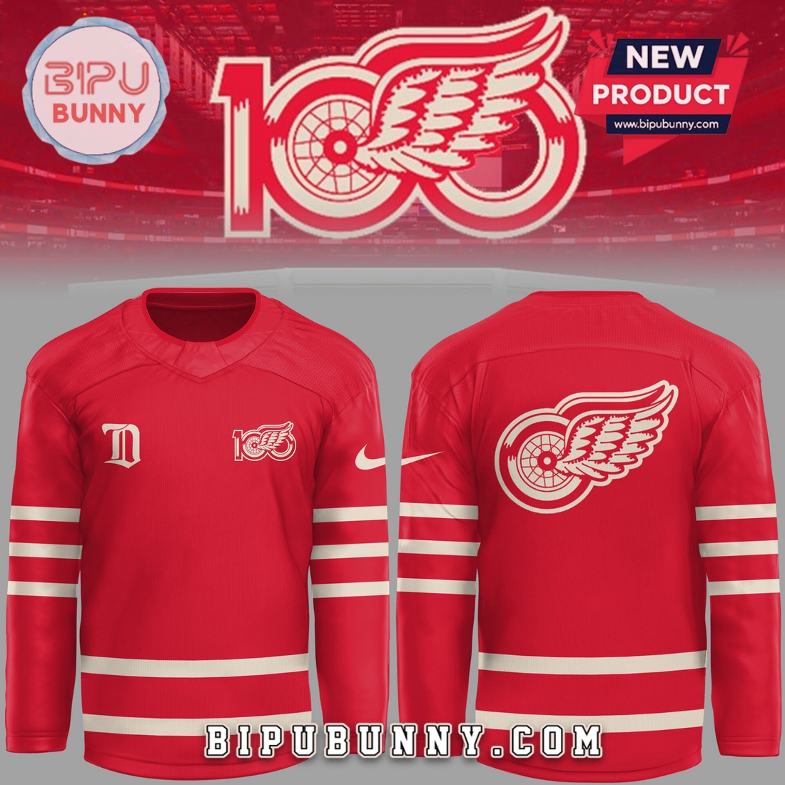 Red Wing Hockey Centennial Red Hockey Jersey 2025 Red Wing Hockey Centennial Red Hockey Jersey 2025