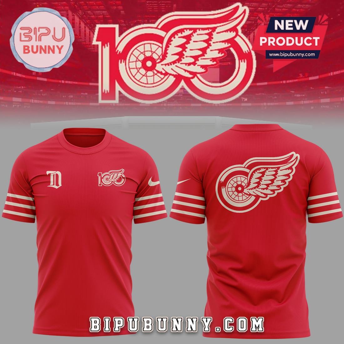 Red Wing Hockey Centennial Red Hoodie 2025 Red Wing Hockey Centennial Red Hoodie 2025